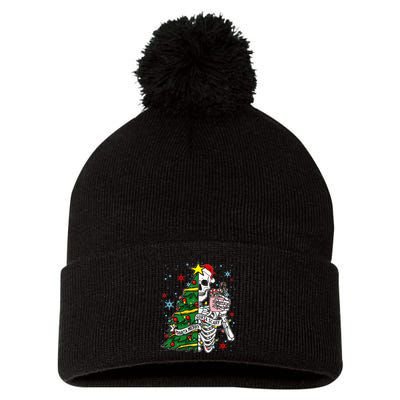 Sorta Merry Sorta Scary Skeleton Xmas Tree Christmas Funny  Pom Pom 12in Knit Beanie