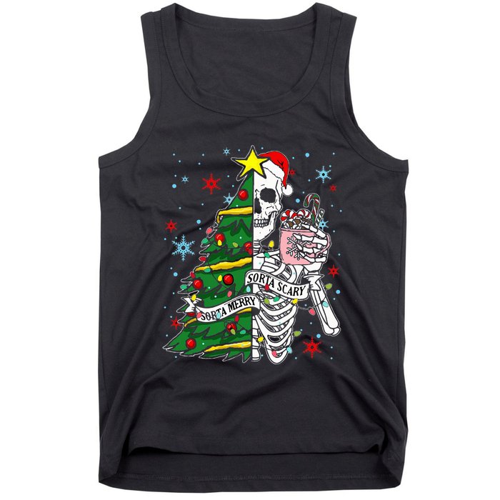 Sorta Merry Sorta Scary Skeleton Xmas Tree Christmas Funny  Tank Top
