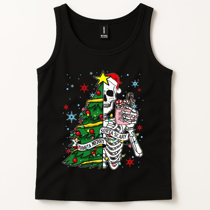 Sorta Merry Sorta Scary Skeleton Xmas Tree Christmas Funny  Tank Top