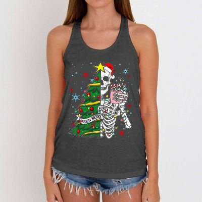 Sorta Merry Sorta Scary Skeleton Xmas Tree Christmas Funny  Women's Knotted Racerback Tank