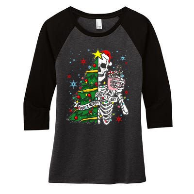 Sorta Merry Sorta Scary Skeleton Xmas Tree Christmas Funny  Women's Tri-Blend 3/4-Sleeve Raglan Shirt