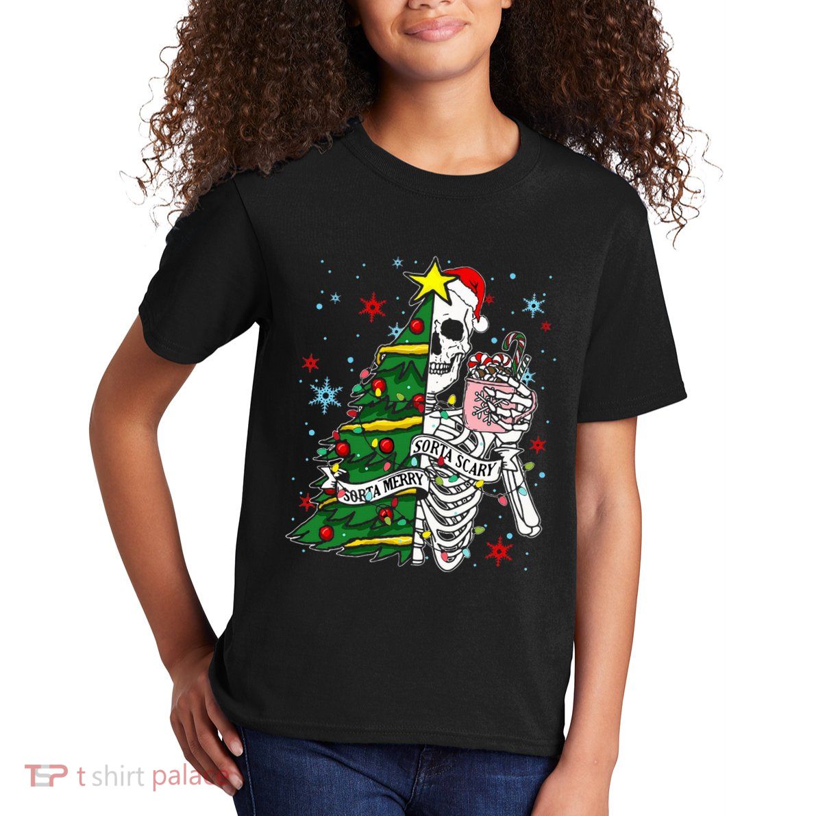 Sorta Merry Sorta Scary Skeleton Xmas Tree Christmas Funny  Kids T-Shirt
