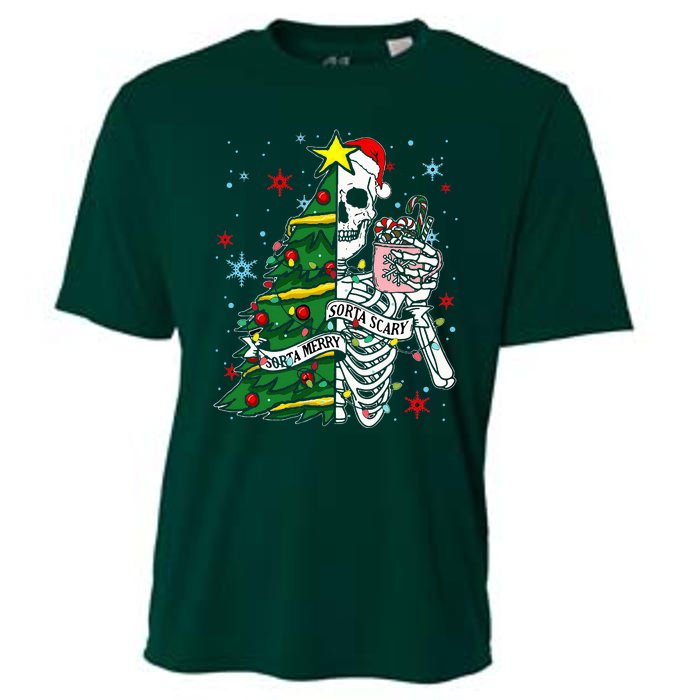 Sorta Merry Sorta Scary Skeleton Xmas Tree Christmas Funny  Cooling Performance Crew T-Shirt