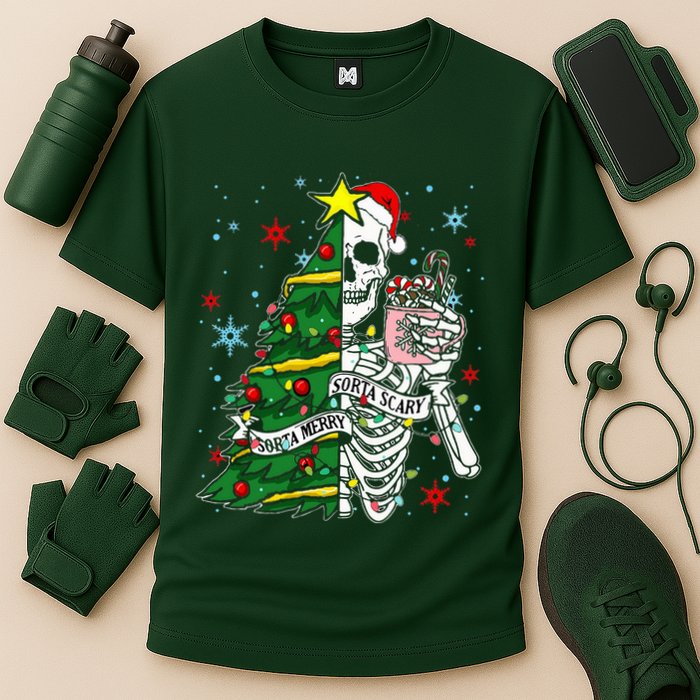 Sorta Merry Sorta Scary Skeleton Xmas Tree Christmas Funny  Performance Shirt