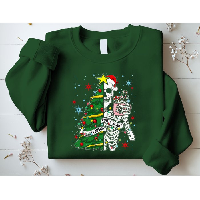 Sorta Merry Sorta Scary Skeleton Xmas Tree Christmas Funny  Sweatshirt