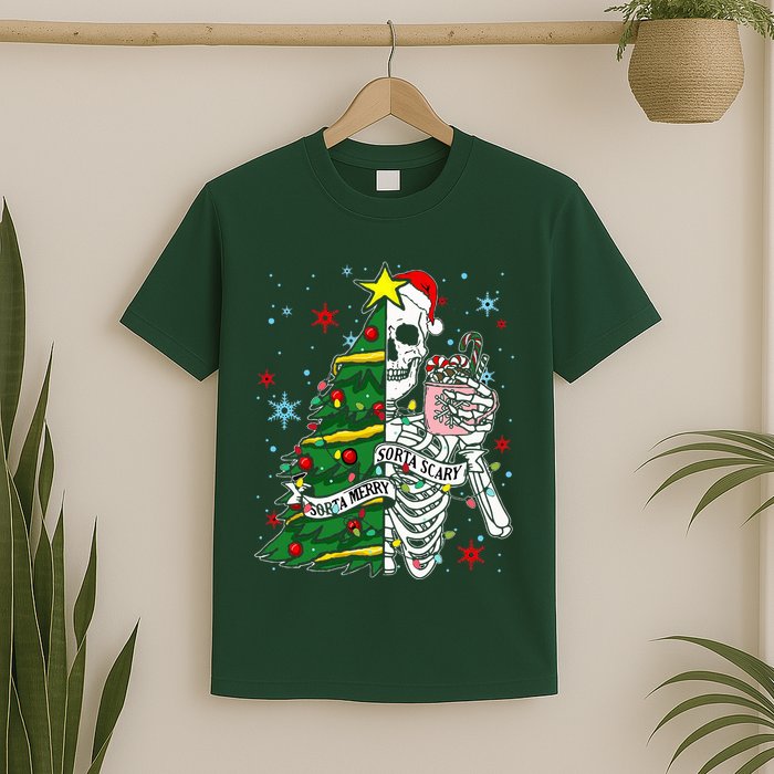 Sorta Merry Sorta Scary Skeleton Xmas Tree Christmas Funny  T-Shirt