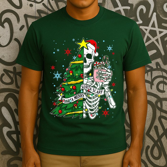 Sorta Merry Sorta Scary Skeleton Xmas Tree Christmas Funny  T-Shirt