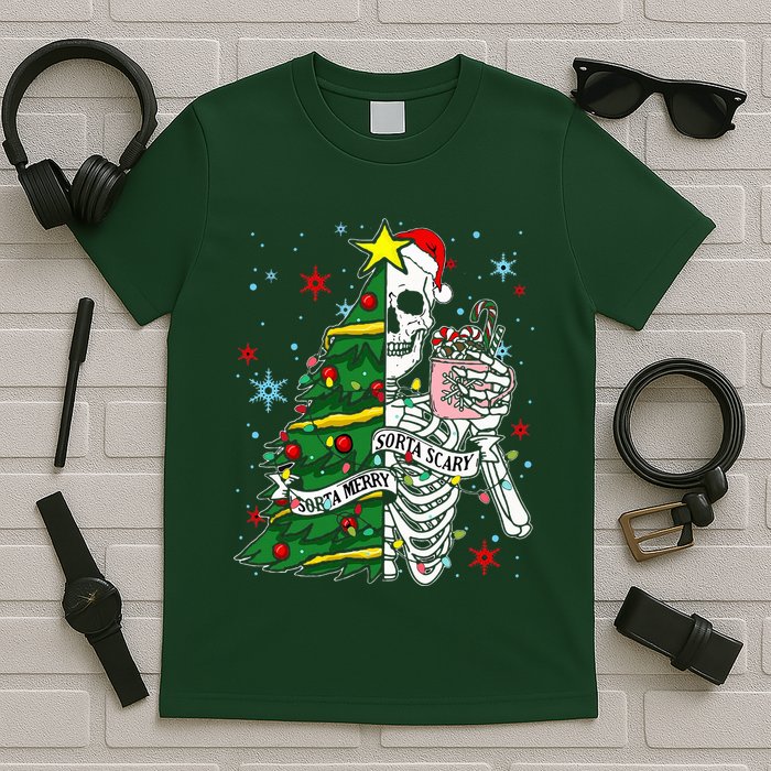 Sorta Merry Sorta Scary Skeleton Xmas Tree Christmas Funny  T-Shirt