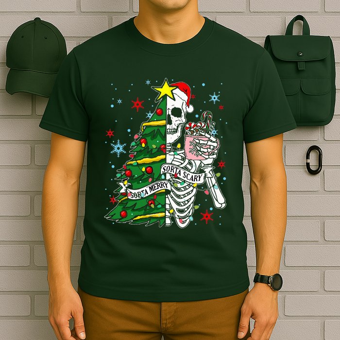Sorta Merry Sorta Scary Skeleton Xmas Tree Christmas Funny  T-Shirt