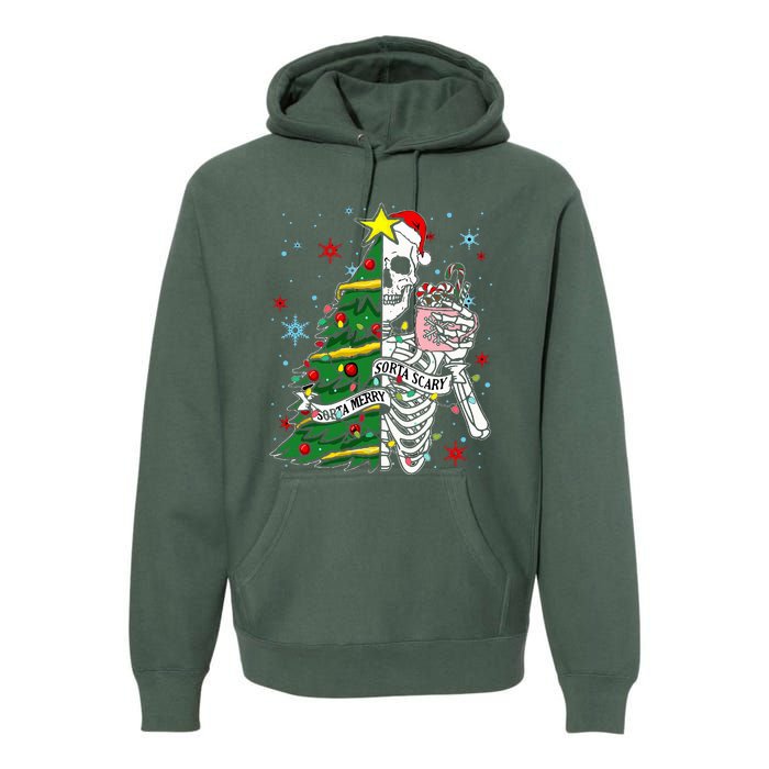 Sorta Merry Sorta Scary Skeleton Xmas Tree Christmas Funny  Premium Hoodie