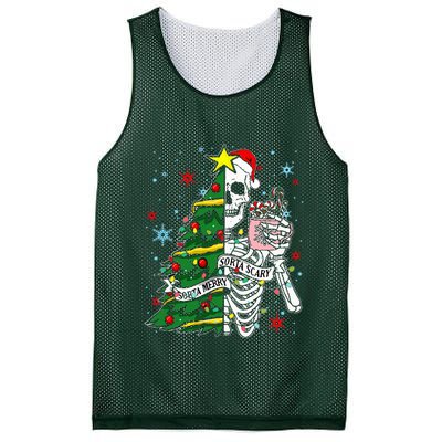 Sorta Merry Sorta Scary Skeleton Xmas Tree Christmas Funny  Mesh Reversible Basketball Jersey Tank