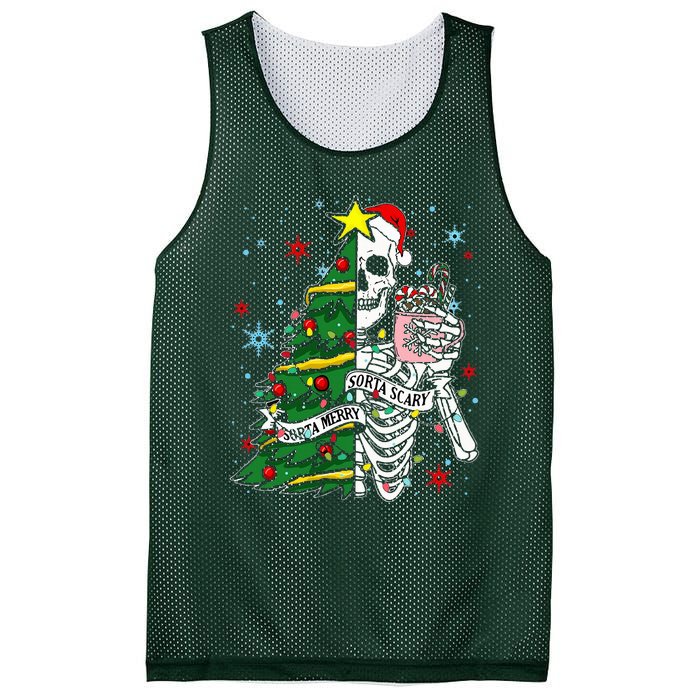 Sorta Merry Sorta Scary Skeleton Xmas Tree Christmas Funny  Mesh Reversible Basketball Jersey Tank