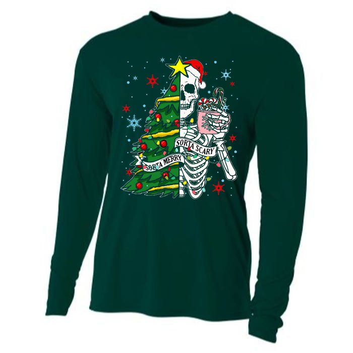 Sorta Merry Sorta Scary Skeleton Xmas Tree Christmas Funny  Cooling Performance Long Sleeve Crew