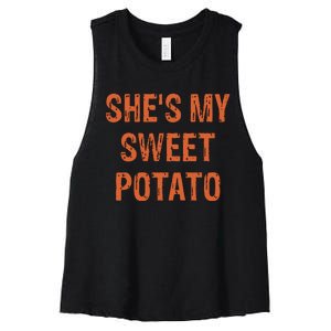 SheS My Sweet Potato I Yam Funny Set Couples Thanksgiving Women's Racerback Cropped Tank