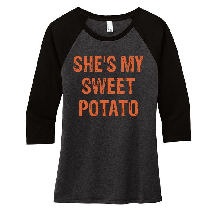 SheS My Sweet Potato I Yam Funny Set Couples Thanksgiving Women's Tri-Blend 3/4-Sleeve Raglan Shirt