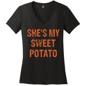 SheS My Sweet Potato I Yam Funny Set Couples Thanksgiving Women's V-Neck T-Shirt