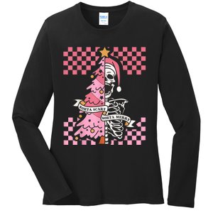 Sorta Merry Sorta Scary Spooky Christmas Goth Skull Xmas Ladies Long Sleeve Shirt