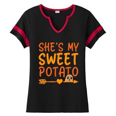 Shes My Sweet Potato I Yam Set Thanksgiving Couples Matching Ladies Halftime Notch Neck Tee