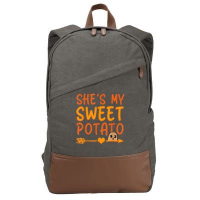 Shes My Sweet Potato I Yam Set Thanksgiving Couples Matching Cotton Canvas Backpack