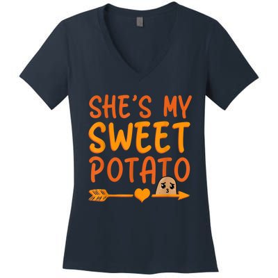 Shes My Sweet Potato I Yam Set Thanksgiving Couples Matching Women's V-Neck T-Shirt