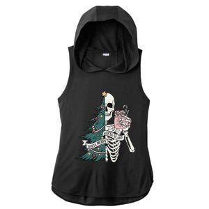 Sorta Merry Sorta Scary Skeleton Drinking Cocoa Christmas Long Sleeve Ladies PosiCharge Tri-Blend Wicking Draft Hoodie Tank