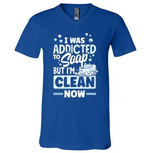 Soap Making Soap Maker I Was Addicted To Soap Pun Gift V-Neck T-Shirt