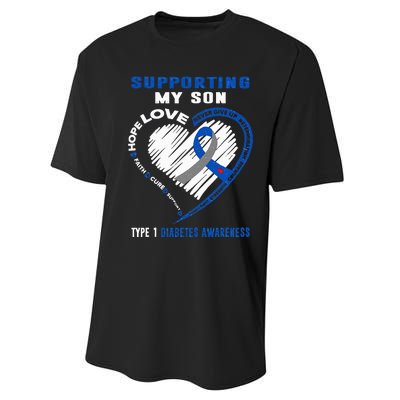 Supporting My Son Type 1 Diabetes Awareness Performance Sprint T-Shirt