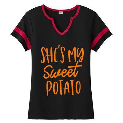 She's My Sweet Potato I Yam Set Couples Thanksgiving Funny Ladies Halftime Notch Neck Tee