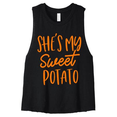 She's My Sweet Potato I Yam Set Couples Thanksgiving Funny Women's Racerback Cropped Tank