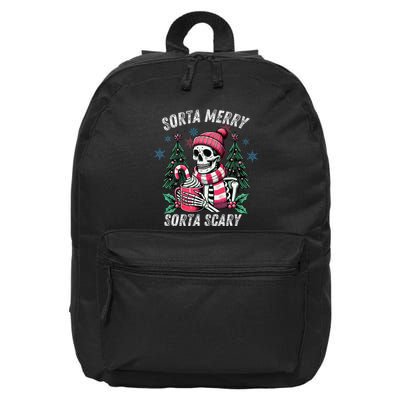 Sorta Merry Sorta Scary Skeleton Xmas Tree Christmas Pajamas 16 in Basic Backpack