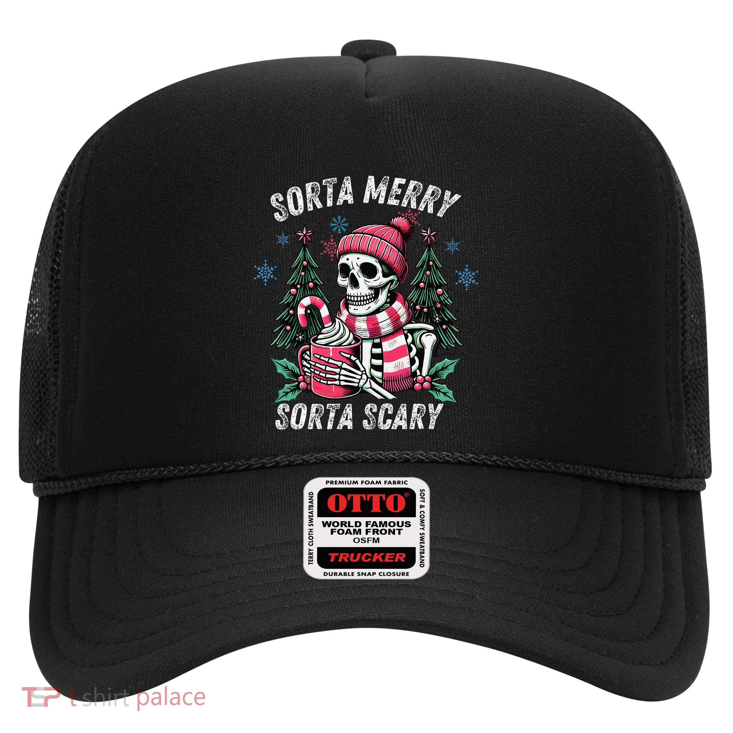 Sorta Merry Sorta Scary Skeleton Xmas Tree Christmas Pajamas Trucker Hat
