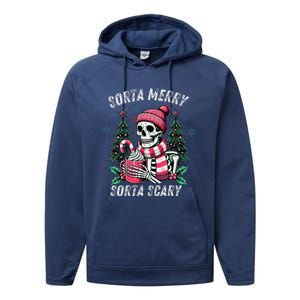 Sorta Merry Sorta Scary Skeleton Xmas Tree Christmas Pajamas Performance Fleece Hoodie