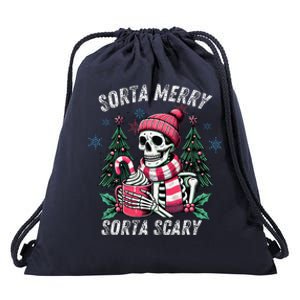 Sorta Merry Sorta Scary Skeleton Xmas Tree Christmas Pajamas Drawstring Bag