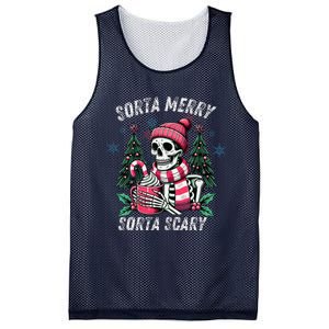 Sorta Merry Sorta Scary Skeleton Xmas Tree Christmas Pajamas Mesh Reversible Basketball Jersey Tank