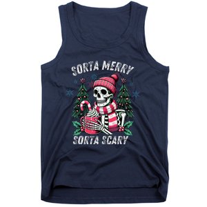 Sorta Merry Sorta Scary Skeleton Xmas Tree Christmas Pajamas Tank Top