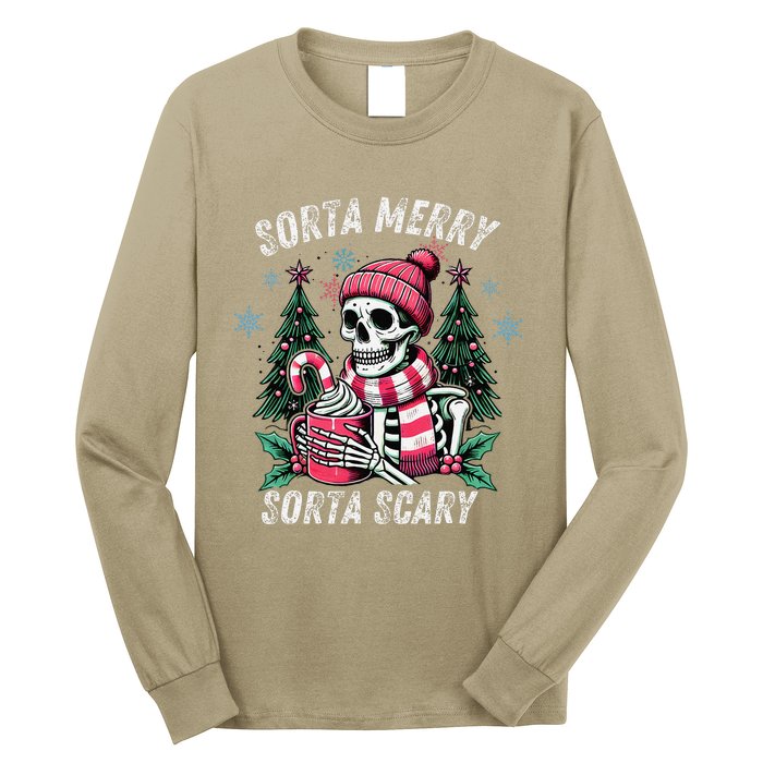 Sorta Merry Sorta Scary Skeleton Xmas Tree Christmas Pajamas Long Sleeve Shirt