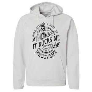 Skull Mom Some Days I Rock It Some Days It Rocks Me Recovery Performance Fleece Hoodie