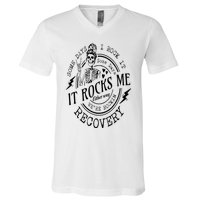 Skull Mom Some Days I Rock It Some Days It Rocks Me Recovery V-Neck T-Shirt