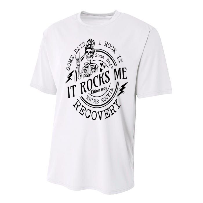 Skull Mom Some Days I Rock It Some Days It Rocks Me Recovery Performance Sprint T-Shirt