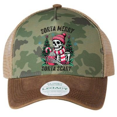 Sorta Merry Sorta Scary Skeleton Xmas Tree Christmas Pajamas Legacy Tie Dye Trucker Hat