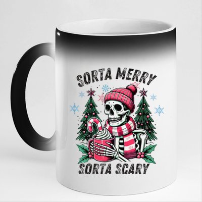 Sorta Merry Sorta Scary Skeleton Xmas Tree Christmas Pajamas 11oz Black Color Changing Mug