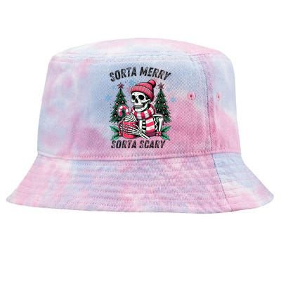 Sorta Merry Sorta Scary Skeleton Xmas Tree Christmas Pajamas Tie-Dyed Bucket Hat