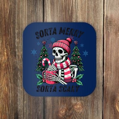 Sorta Merry Sorta Scary Skeleton Xmas Tree Christmas Pajamas Coaster