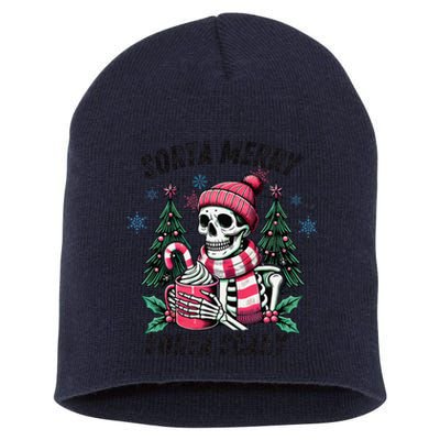 Sorta Merry Sorta Scary Skeleton Xmas Tree Christmas Pajamas Short Acrylic Beanie