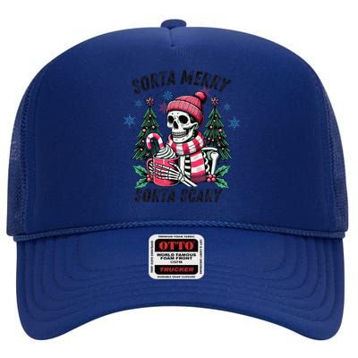 Sorta Merry Sorta Scary Skeleton Xmas Tree Christmas Pajamas High Crown Mesh Back Trucker Hat