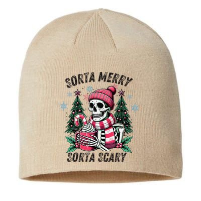 Sorta Merry Sorta Scary Skeleton Xmas Tree Christmas Pajamas Sustainable Beanie