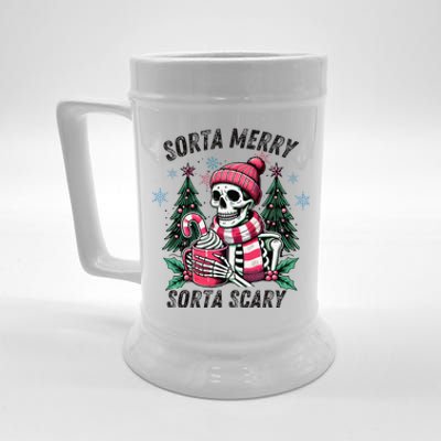 Sorta Merry Sorta Scary Skeleton Xmas Tree Christmas Pajamas Beer Stein