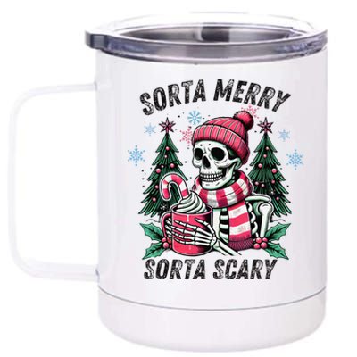 Sorta Merry Sorta Scary Skeleton Xmas Tree Christmas Pajamas 12 oz Stainless Steel Tumbler Cup