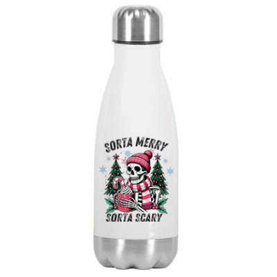 Sorta Merry Sorta Scary Skeleton Xmas Tree Christmas Pajamas Stainless Steel Insulated Water Bottle