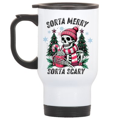 Sorta Merry Sorta Scary Skeleton Xmas Tree Christmas Pajamas Stainless Steel Travel Mug